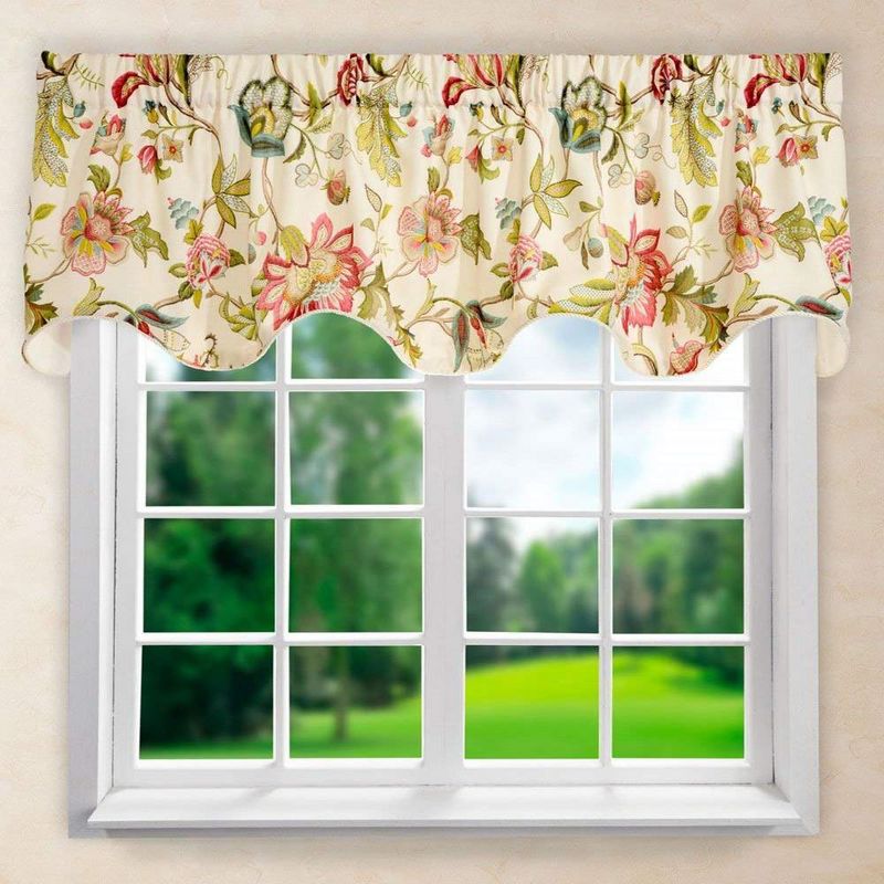 Ellis Curtain Brissac High Quality Room Darkening Natural Color Lined Scallop Window Valance - 70 x 17, Red, 1 of 4
