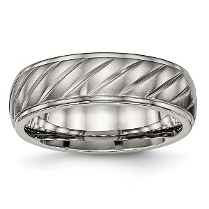 Black Bow Jewelry 7mm Titanium Brushed Diagonal Grooved Ridged Edge Standard Fit Band - 1 of 4
