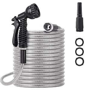 Garden Hose 25 FT,304 Stainless Steel Heavy Duty Water Hose with 7 Function Nozzles No-Kink Rust Proof for Yard Outdoor - 1 of 4