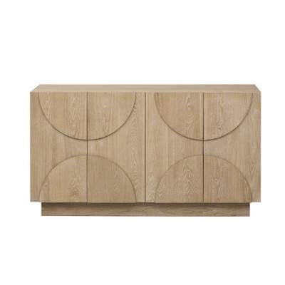 Gulches Elegant 4-Door Large Storage Sideboard - Wood Cabinet with Semi-Circular Handles, Adjustable Shelves, Natural