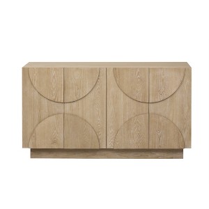 Gulches Elegant 4-Door Large Storage Sideboard - Wood Cabinet with Semi-Circular Handles, Adjustable Shelves, Natural - 1 of 4