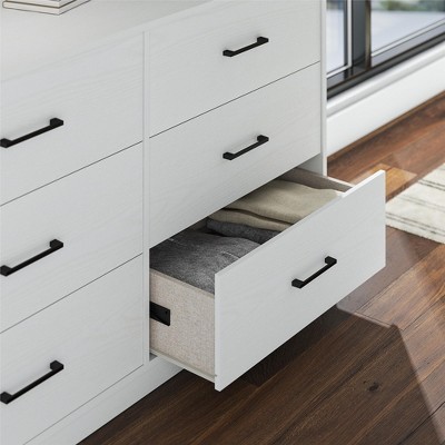 White Wide 6 Drawer Dresser with Metal Slides