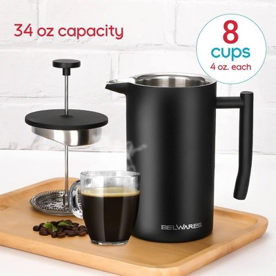 Belwares 34 oz Black Stainless Steel French Press Coffee Maker