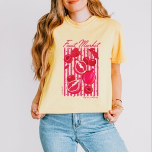 S.W.Smiley Fruit Market Pomegranate - Women's Boxy Crop Top Graphic T-Shirt - 1 of 4