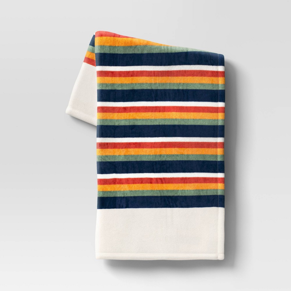 Photos - Duvet Vintage Striped Printed Plush Throw Blanket - Room Essentials™