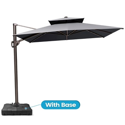 Crestlive Products 9'X11' Double Top Cantilever Umbrella Outdoor 360° Rotation 6 Heights Adjustable Offset Umbrella with Metal Pole and Base