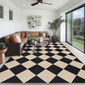 Washable Easy Jute Rugs Modern Checkered Carpet with Non-Slip Backing - 1 of 4