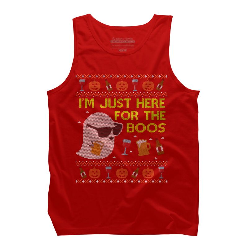 Men's Design By Humans Funny Here For The Boos Ugly Halloween Sweater By DragonTee Tank Top, 1 of 4