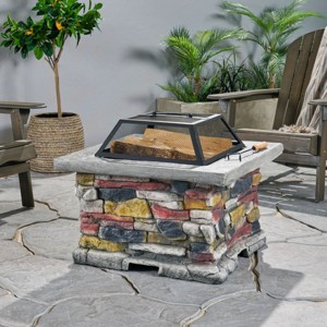Coolbibila 28" Square Outdoor Concrete Wood Burning Fire Pit Table with Lid,Patio Fireplace Wood Burning Outdoor Garden,Backyard Fire Bowl - 1 of 4