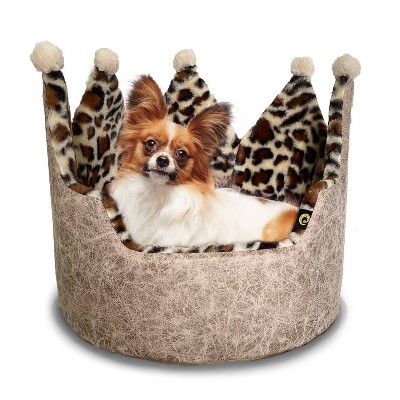 Taupe Leopard Print Faux Fur Crown Pet Bed