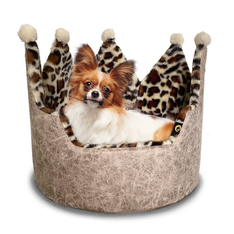 Precious Tails Leopard Princess Cat and Dog Crown Bolster Bed - Taupe - S, 4 of 7