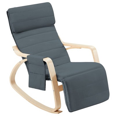 JOMEED Wooden Based Rocking Chair Armchair with Fabric Padded Seat and 5-Position Adjustable Footrest for Living Rooms or Nurseries
