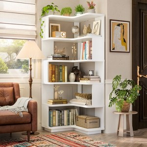 Aheaplus 5-Tier Corner Book Shelves, Freestanding Bookcase Storage Shelving - 1 of 4