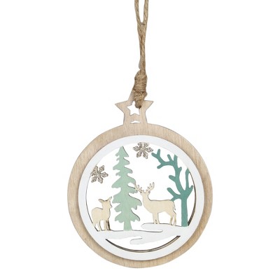 Northlight 4.25" Green and White Reindeer in a Forest Christmas Ornament