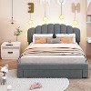Acekool Queen Upholstered Platform Bed Frame with Storage Drawer, LED Headboard & USB Ports, Teddy Fleece, No Box Spring, Gray - 3 of 4