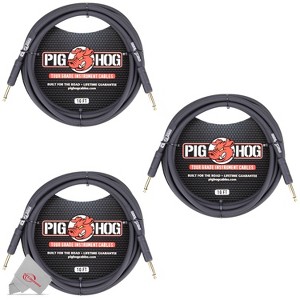 Pig Hog Tour Grade 10ft Instrument Cable 1/4 Inch to 1/4 Inch Straight Connectors Black - PH10 - 3 Units - 1 of 2