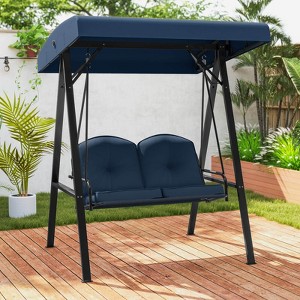Costway 2-Person Outdoor Porch Swing Swing Loveseat with A-Shaped Metal Stand Beige/Wine/Navy/Gray/Brown - 1 of 4