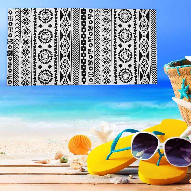 Unique Bargains Soft Absorbent Beach Towel Geometry Pattern Classic Design Black White 59"x30" for Beach 1 Pcs, 2 of 7