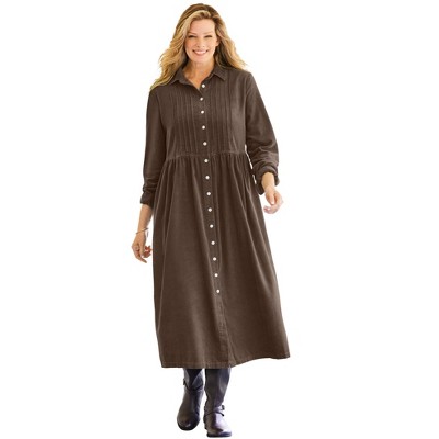 Woman Within Plus Size Petite Button Front Corduroy Dress