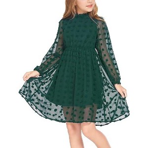 Arshiner Girls Dress Long Sleeve Swiss Dot Ruffle Collar Flowy A-Line Party Dress for Kids - 1 of 4