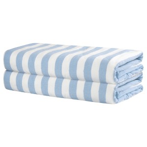 Unique Bargains Cotton Stripe Print Lightweight Highly Absorbent Bath Towel for Gym SPA Yoga 2 Packs - 1 of 4
