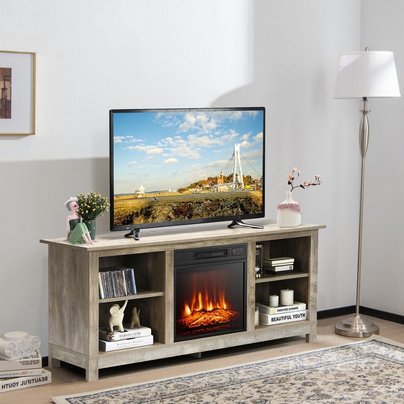 Costway  58'' 2-Tier Fireplace TV Stand W/18'' 1400W Electric Fireplace 65'', 3 of 11