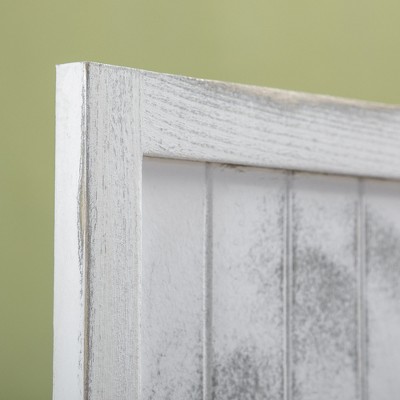 Rustic White 4-Panel Woodgrain Folding Room Divider