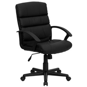 Emma and Oliver Mid-Back Black LeatherSoft Swivel Task Arm Office Chair with Accent Back - 1 of 4