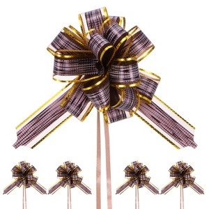 Unique Bargains Plastic Tree Stripes Gold Edge Large Satin Pull Bow 10 Count - 1 of 4