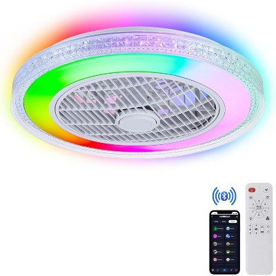 HUMHOLD Bladeless Ceiling Fan with Light Remote, Smart LED Ceiling Fans with Voice/App Control, Modern Low Profile Dimmable Light Ceiling Fan