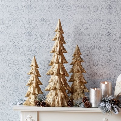 Gold Resin Pine Tree Figurines Set of 3