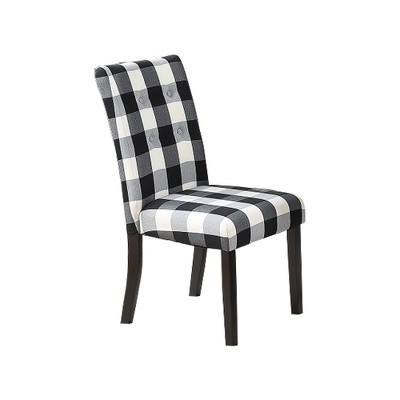 Set Of 2 Checkered Pattern Fabric Dining Chairs With ...