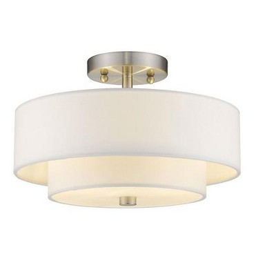 Claremont Brushed Nickel 2-Light Semi-Flush Drum with Off-White Shade