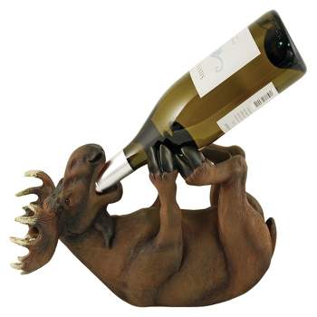 True Mischievous Moose Polyresin Wine Bottle Holder Set of 1, Brown, Holds 1 Standard Wine Bottle, Brown Finish