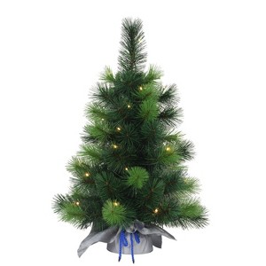 2ft Puleo Pre-Lit Tabletop Artificial Christmas Tree Silver Fabric Base Clear Lights - 1 of 3