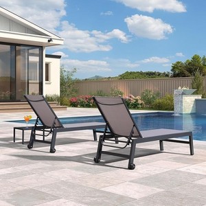 PURPLE LEAF Patio Chaise Lounge Set 2 Pieces Textilene Pool Lounge Chairs with Wheels Sunbathing Chair for Outdoor, Beach, Yard, Side Table Included - 1 of 4
