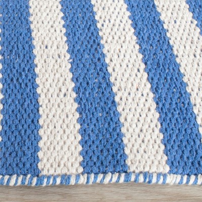 Ivory and Blue Geometric Cotton Handwoven Area Rug