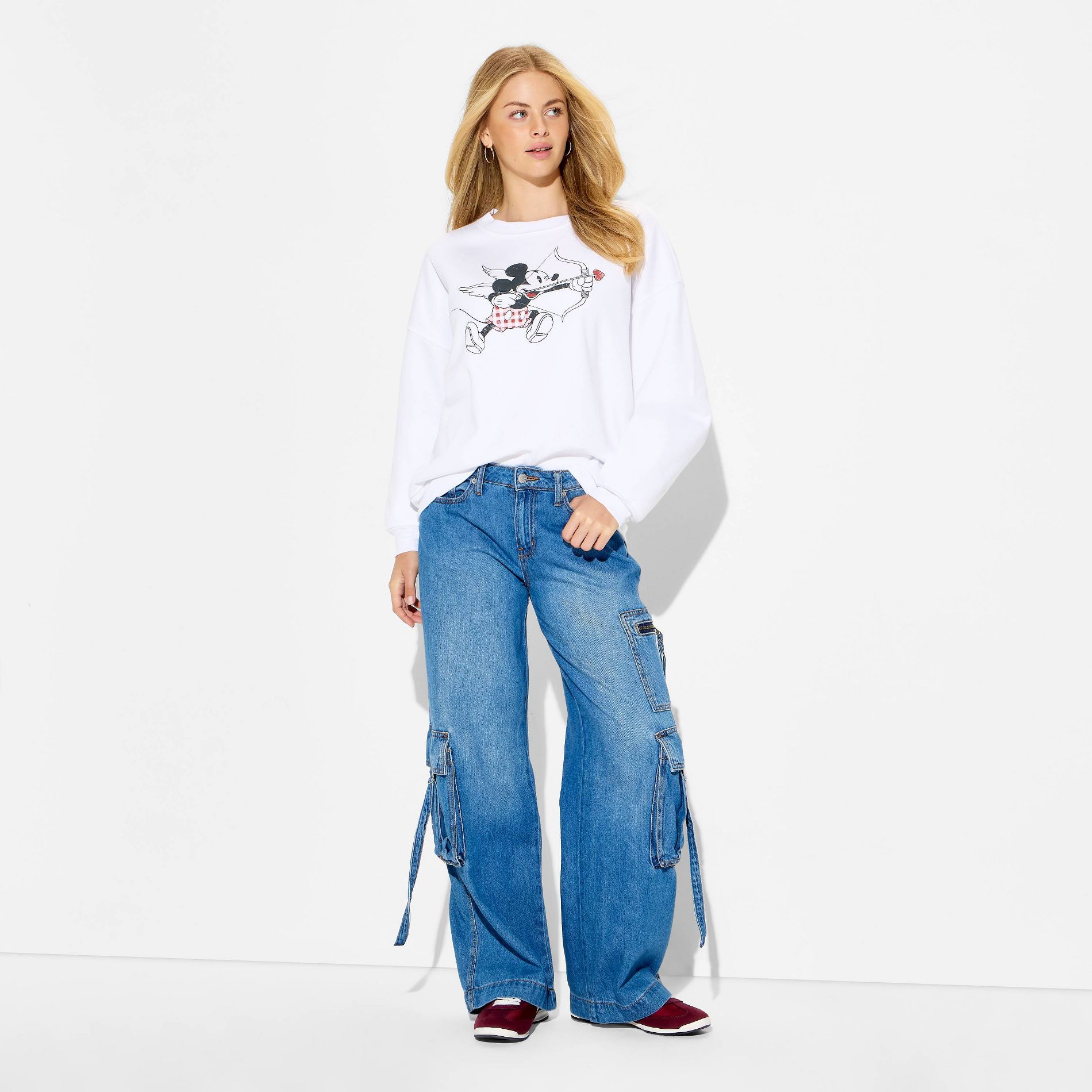 Women's Mickey Cupid Graphic Pullover Sweatshirt - White