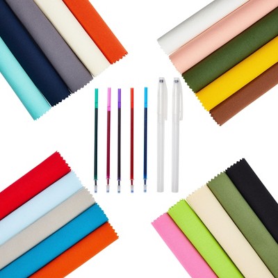 Bright Creations 25 Piece Kit Embroidery Cloth Fabric Squares in 20 Colors with 5 Water Soluble Pens for DIY Crafts, 8 x 8 In
