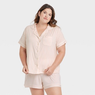 Beautifully Soft Black Striped Short Sleeve Notch Collar Pajama Set, Small