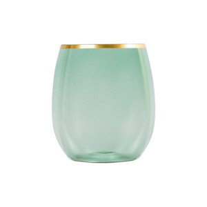 Posh Setting 12 oz Green with Gold Rim Plastic Disposable stemless Wine goblet - 6 Pack - 1 of 3