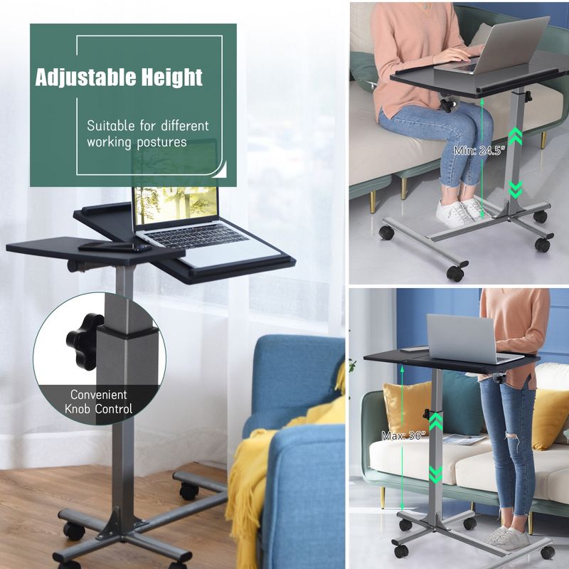 Tangkula Mobile Laptop Stand on Wheels Height Adjustable Overbed Sofa Side Table, 5 of 11