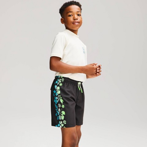 Cat & Jack Boys' Ombre Hibiscus Side Seam Swim Trunks – Cat & Jack™ Black/Green/Blue L