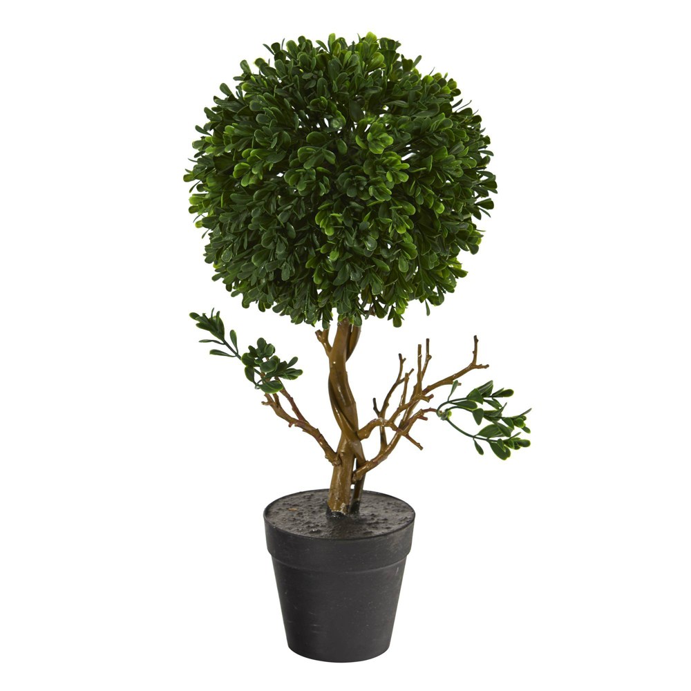 15" Indoor/Outdoor Boxwood Topiary Artificial Tree - Nearly Natural: UV-Resistant Faux Plant with Pot