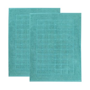 Cotton Solid Absorbent Thick Checkered Grid Washable Bath Mats, Set of 2 by Blue Nile Mills - 1 of 4