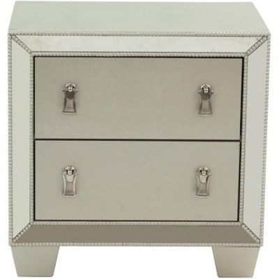 ORRD 26-inch Nightstand with 2 Drawers, Wood Finish, Platinum and Silver