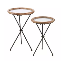 Set of 2 Rder Glass Top Accent Tables Natural/Black - Aiden Lane