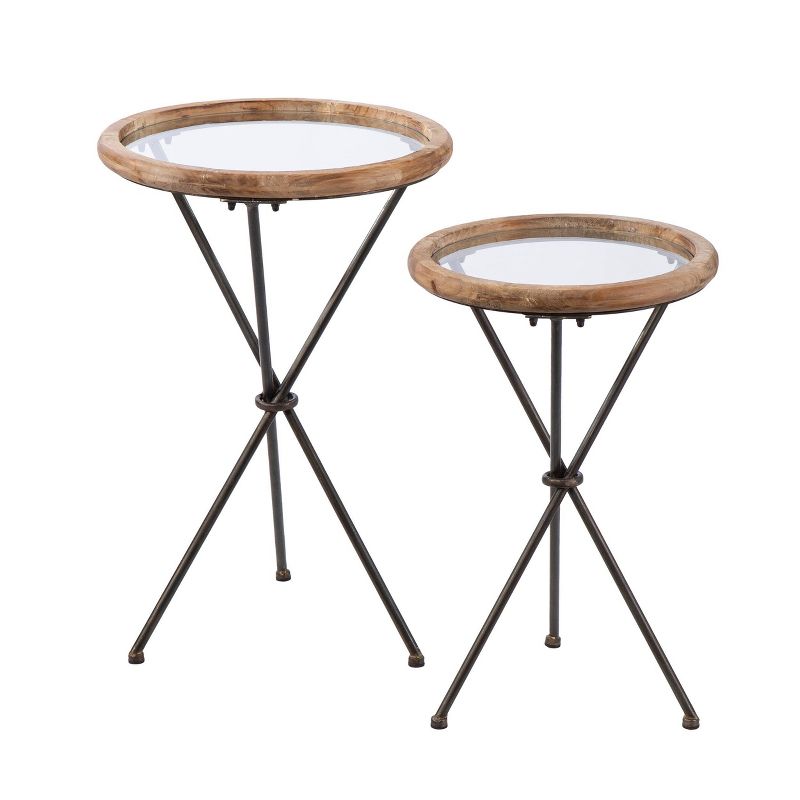 Set of 2 Rder Glass Top Accent Tables Natural/Black - Aiden Lane, 1 of 7