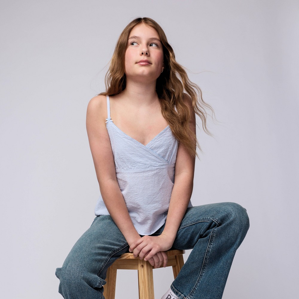 Pacsun Kids Girls' Babydoll Woven Cami - Blue/White Striped XL