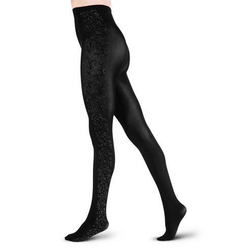 LECHERY Women's Velvety Silky Floral-Detail Tights (1 Pair) - S/M, Black